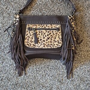 Leopard Print Fringe Shoulder Bag